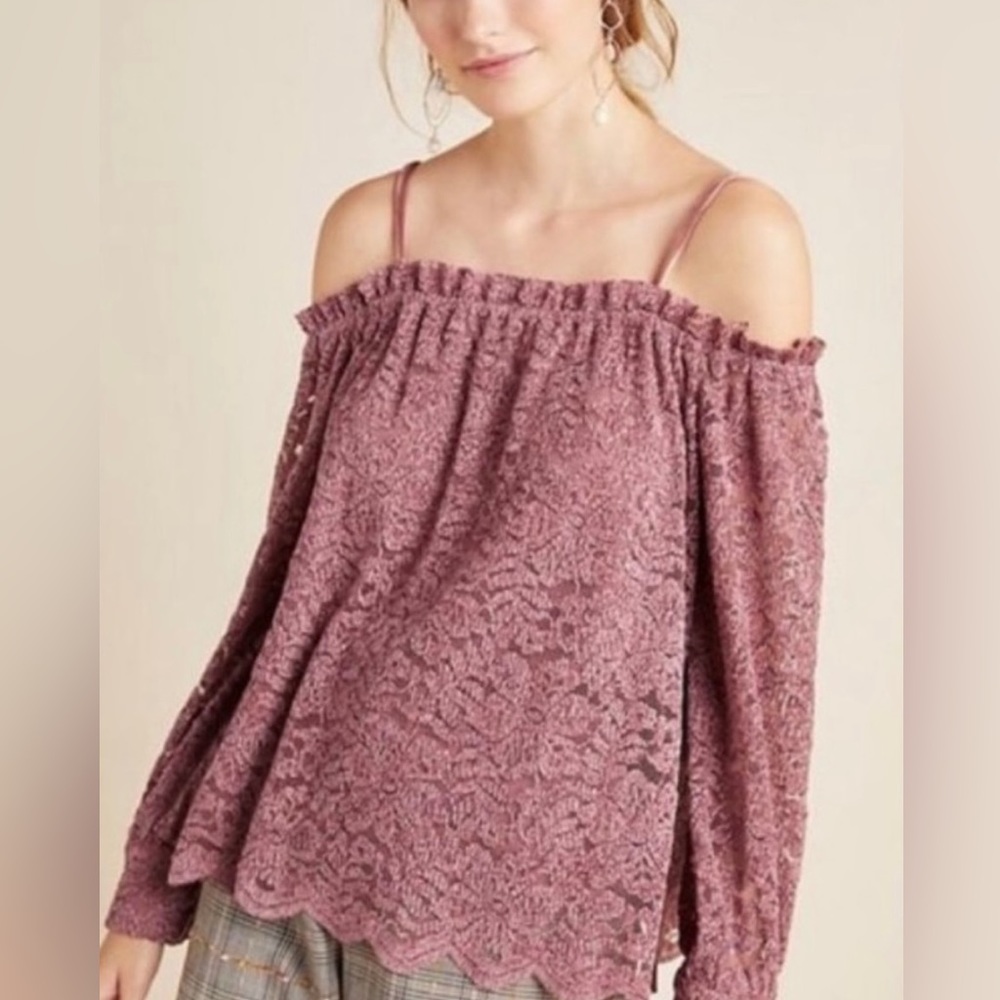 Anthropologie eri + ali Chenille Lace Off The Shoulder Blouse
